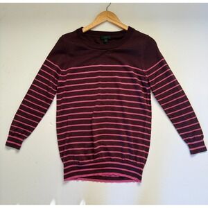 J.Crew‎ Women's Merino Wool Maroon & Pink Striped Sweater Size S Lightweight